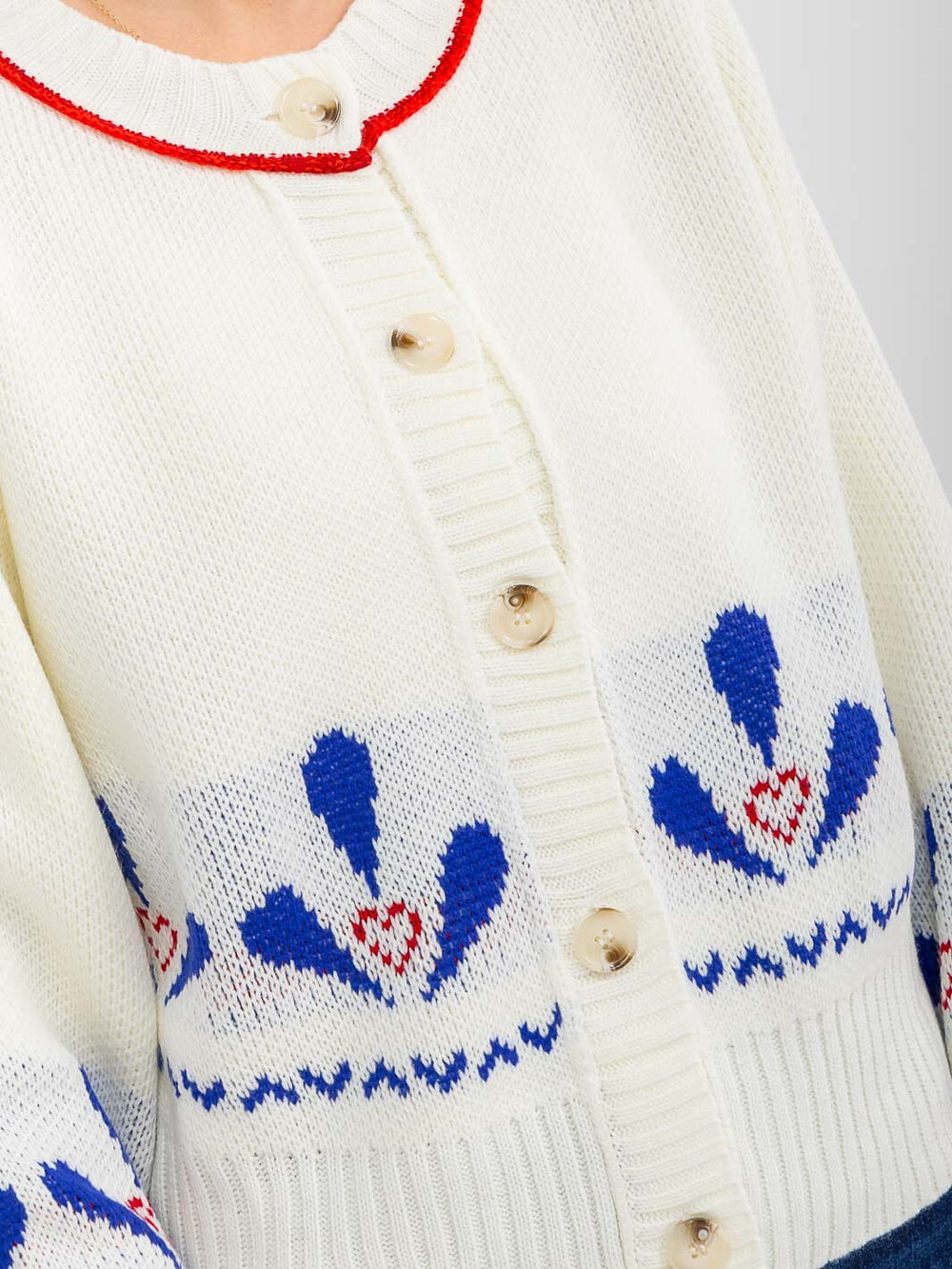 WOMEN'S LONG SLEEVE BUTTON UP MULTI PRINT SWEATER