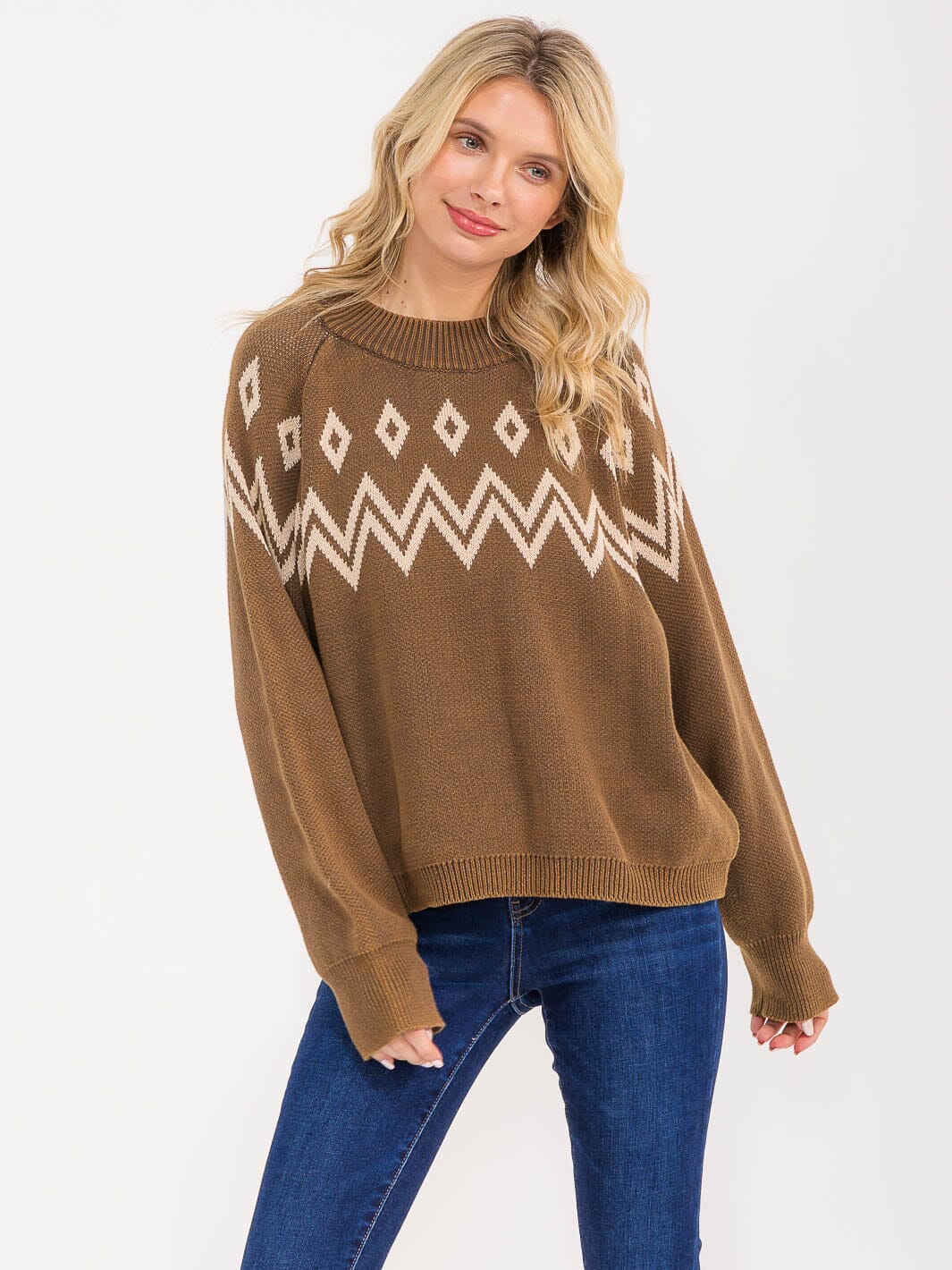 WOMEN'S LONG SLEEVE MULTI PRINT PULLOVER SWEATER