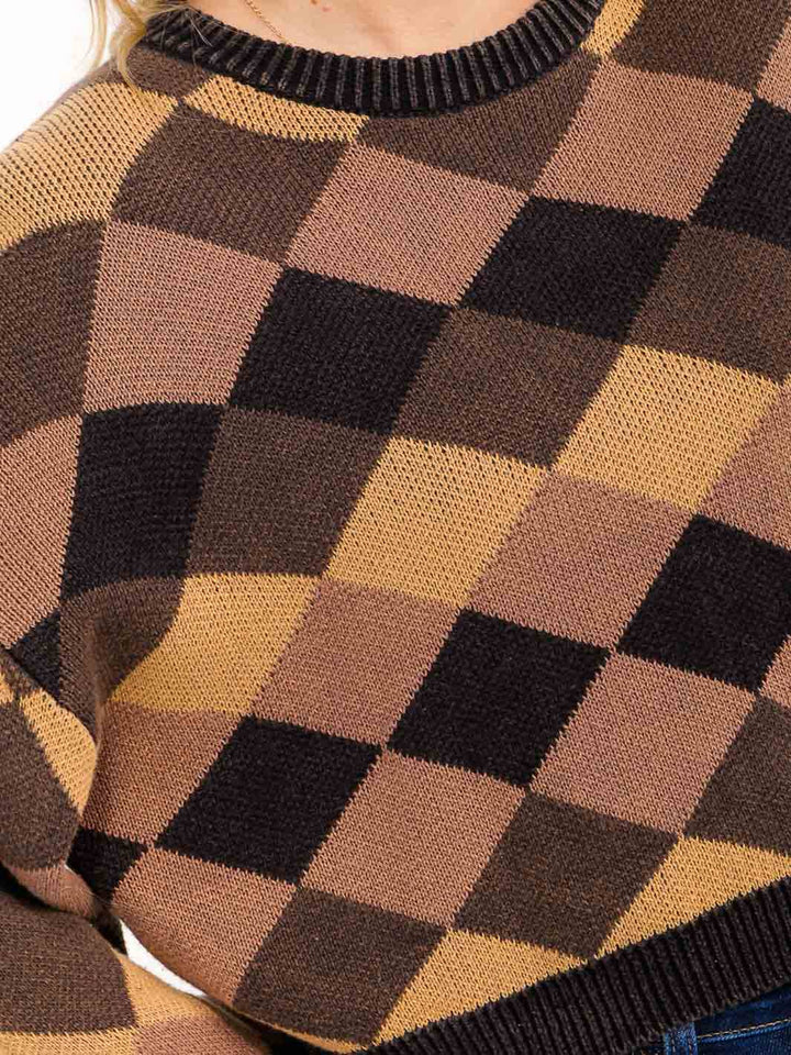 WOMEN'S LONG PUFF SLEEVE MULTI PRINT PULLOVER SWEATER