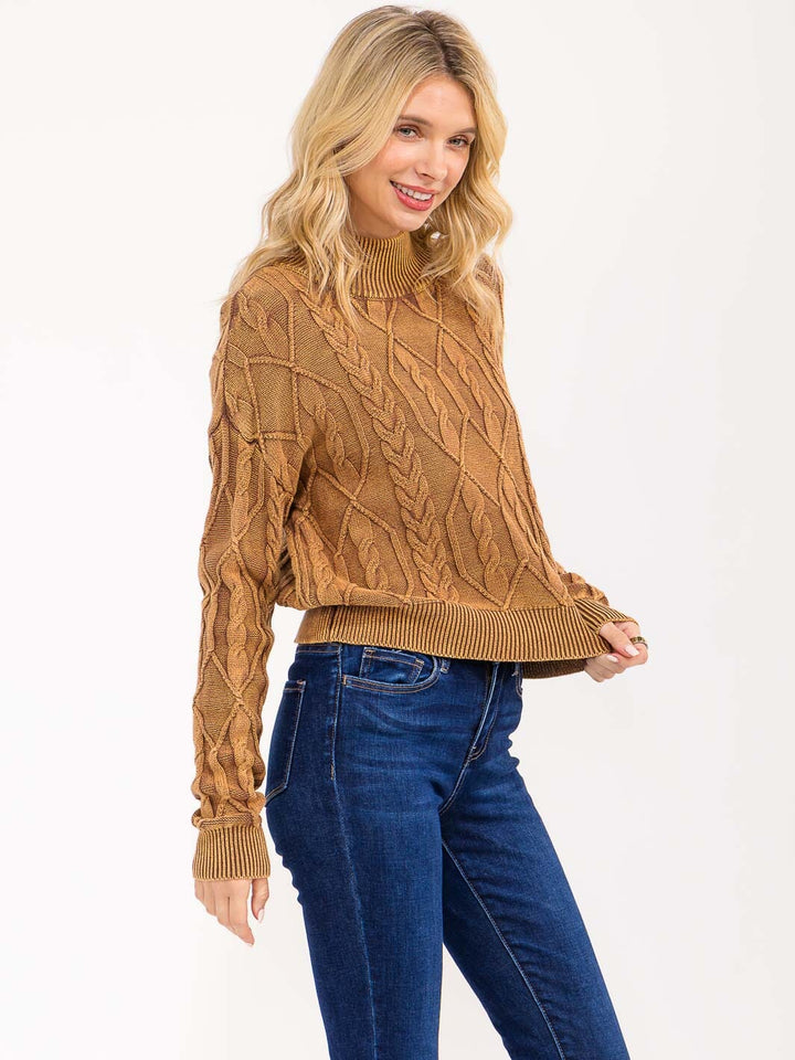 WOMEN'S LONG SLEEVE MOCK NECK RIBBED PULLOVER SWEATER