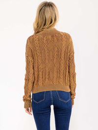 WOMEN'S LONG SLEEVE MOCK NECK RIBBED PULLOVER SWEATER