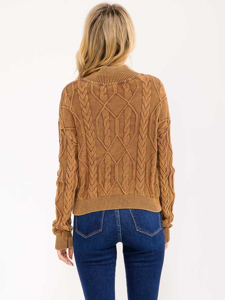 WOMEN'S LONG SLEEVE MOCK NECK RIBBED PULLOVER SWEATER