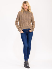 WOMEN'S LONG SLEEVE MOCK NECK RIBBED PULLOVER SWEATER