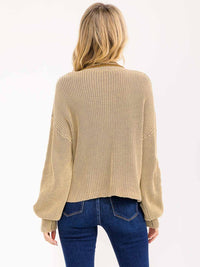 WOMEN'S LONG SLEEVE BUTTON CLOSURE STRIPES KNIT PULLOVER SWEATER