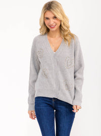 WOMEN'S LONG SLEEVE BUTTON UP STUDS KNIT SWEATER
