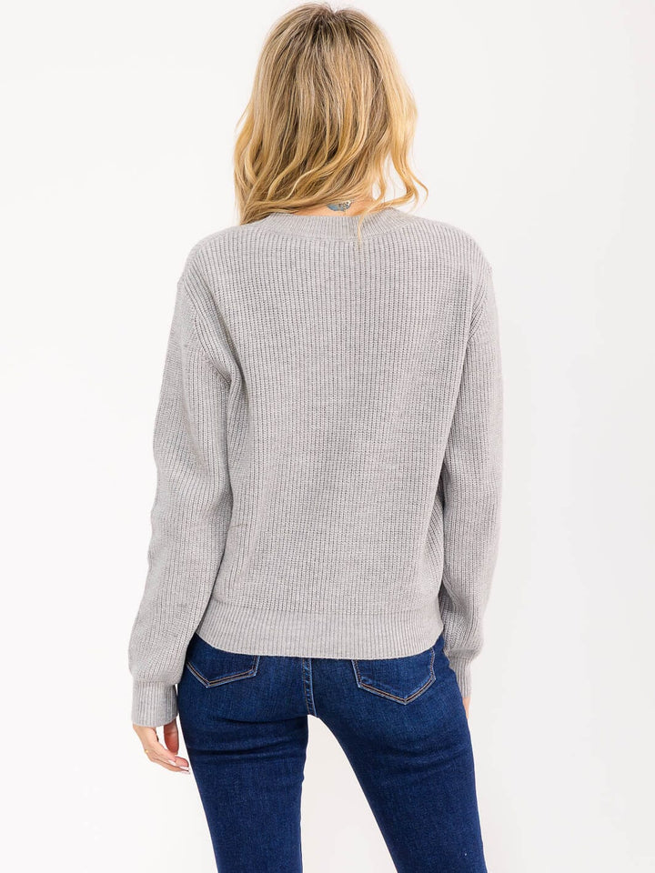 WOMEN'S LONG SLEEVE BUTTON UP STUDS KNIT SWEATER