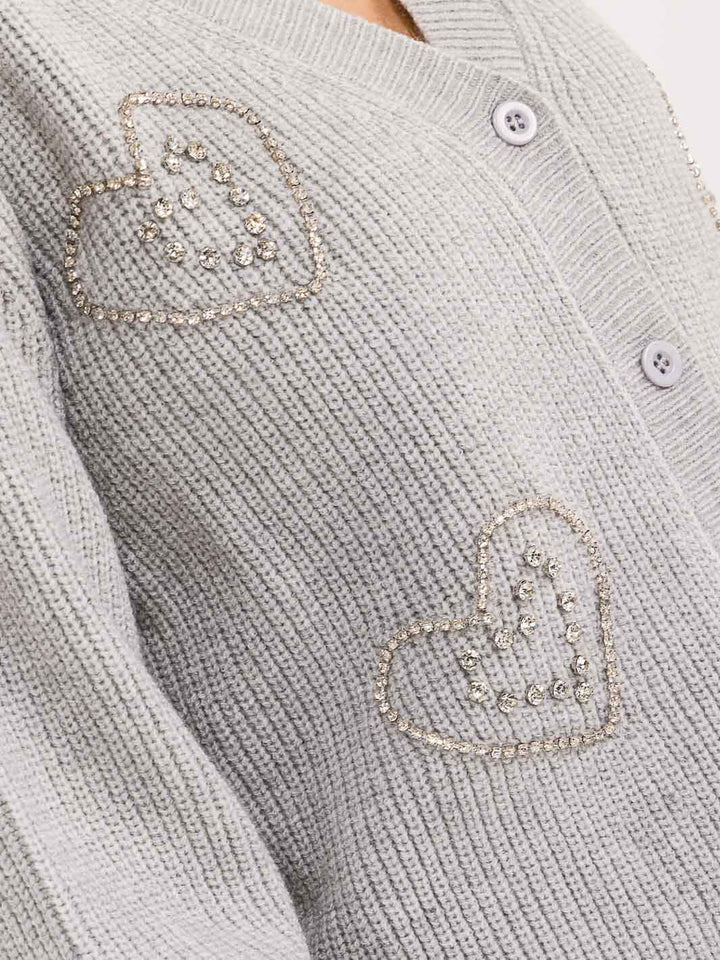 WOMEN'S LONG SLEEVE BUTTON UP STUDS KNIT SWEATER