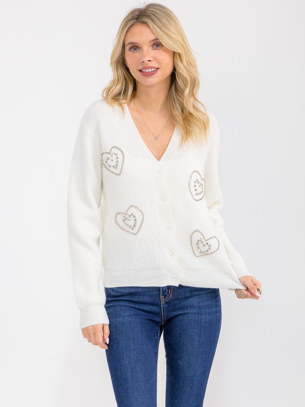 WOMEN'S LONG SLEEVE BUTTON UP STUDS KNIT SWEATER