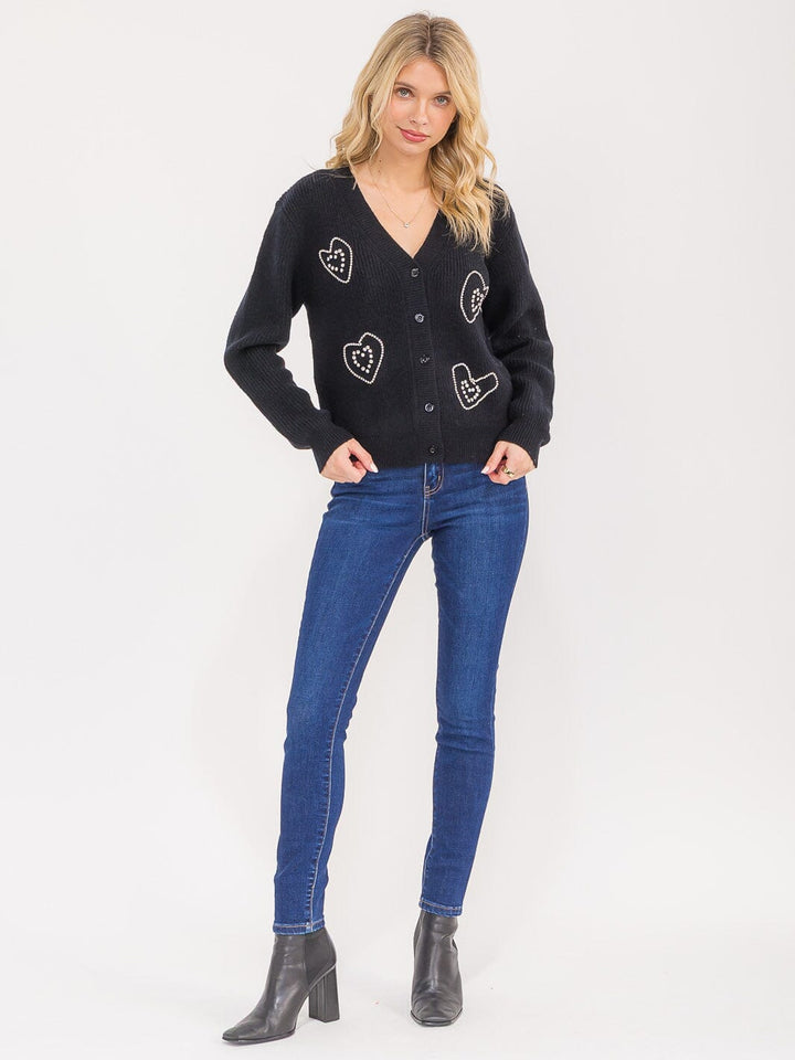 WOMEN'S LONG SLEEVE BUTTON UP STUDS KNIT SWEATER