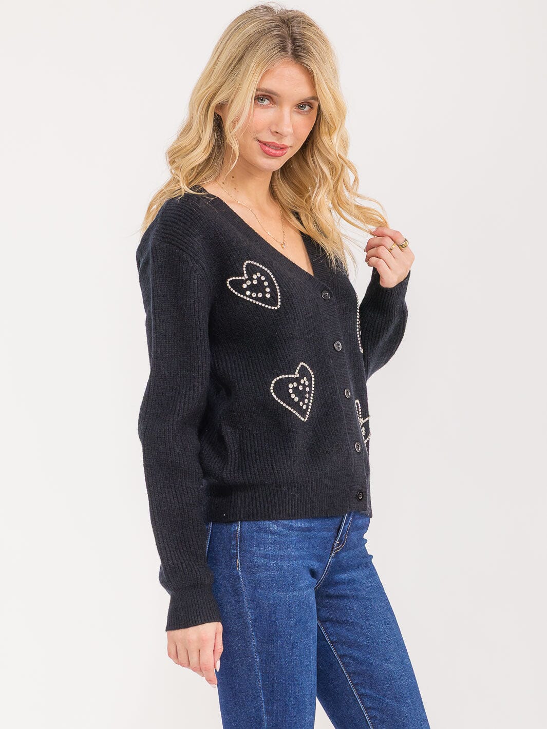 WOMEN'S LONG SLEEVE BUTTON UP STUDS KNIT SWEATER