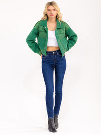 WOMEN'S LONG SLEEVE BUTTON UP FRONT POCKETS CONTRAST JACKET