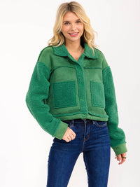 WOMEN'S LONG SLEEVE BUTTON UP FRONT POCKETS CONTRAST JACKET