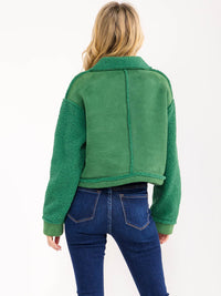 WOMEN'S LONG SLEEVE BUTTON UP FRONT POCKETS CONTRAST JACKET