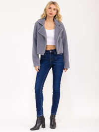 WOMEN'S LONG SLEEVE ZIP UP FRONT POCKETS SHERPA JACKET