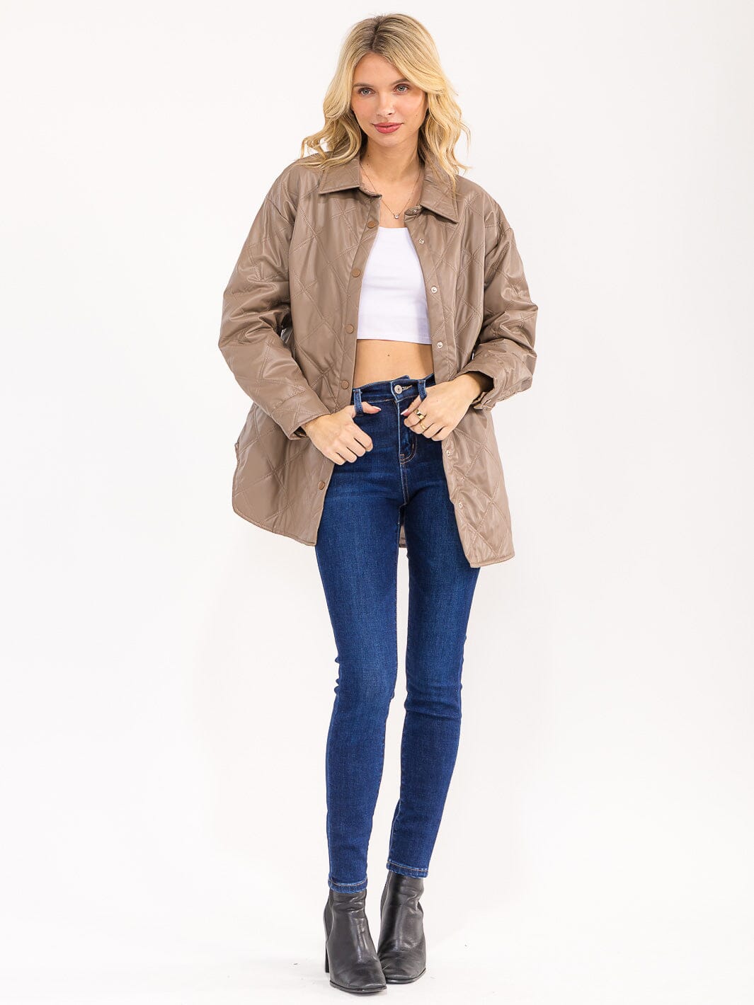 WOMEN'S LONG SLEEVE BUTTON CLOSURE FRONT POCKETS PU PLEATHER JACKET