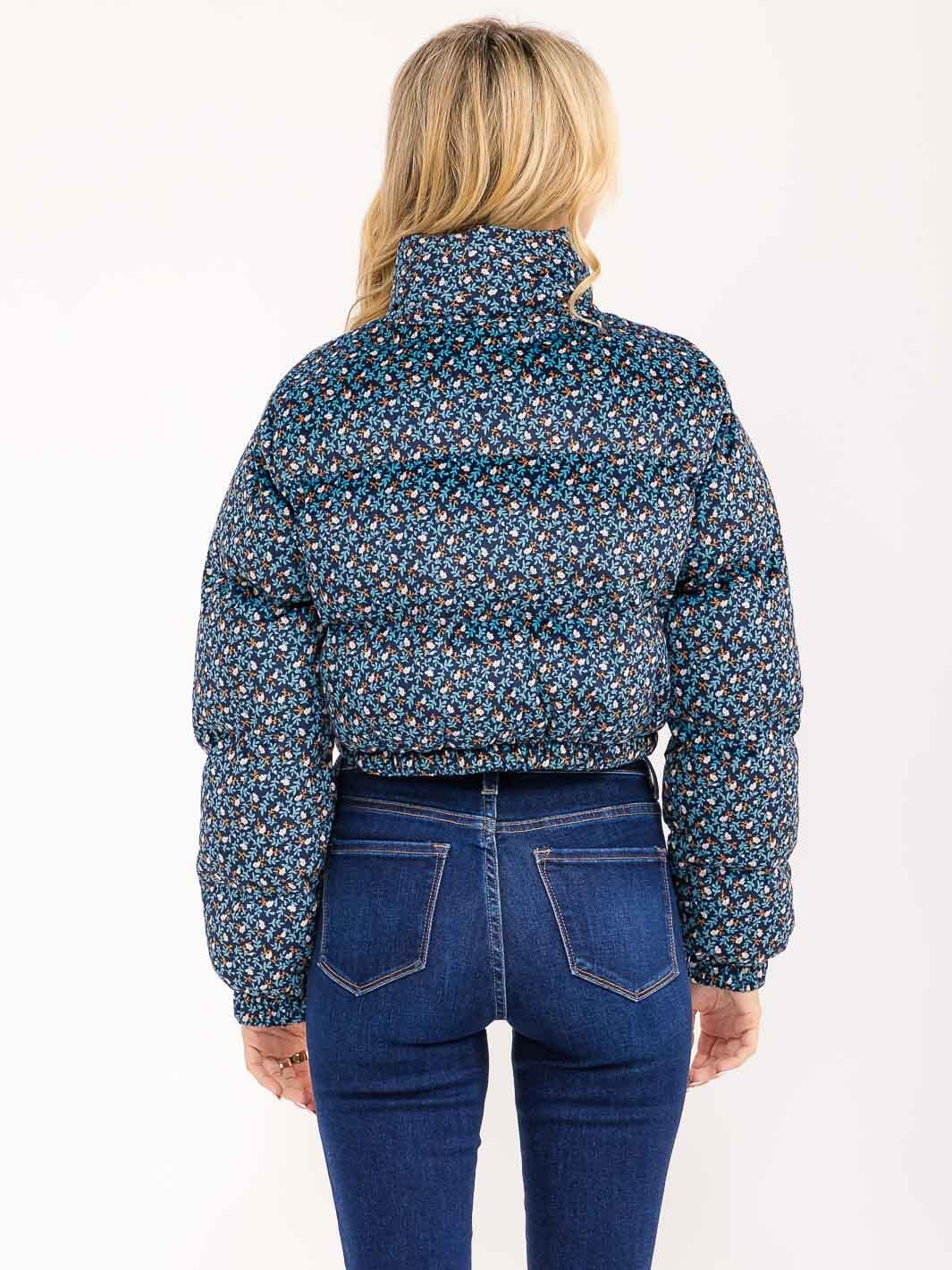 WOMEN'S LONG SLEEVE ZIP UP FRONT POCKETS FLORAL PUFFER JACKET