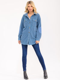 WOMEN'S LONG SLEEVE BUTTON UP FRONT POCKETS CORDUROY SHACKET