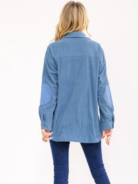 WOMEN'S LONG SLEEVE BUTTON UP FRONT POCKETS CORDUROY SHACKET