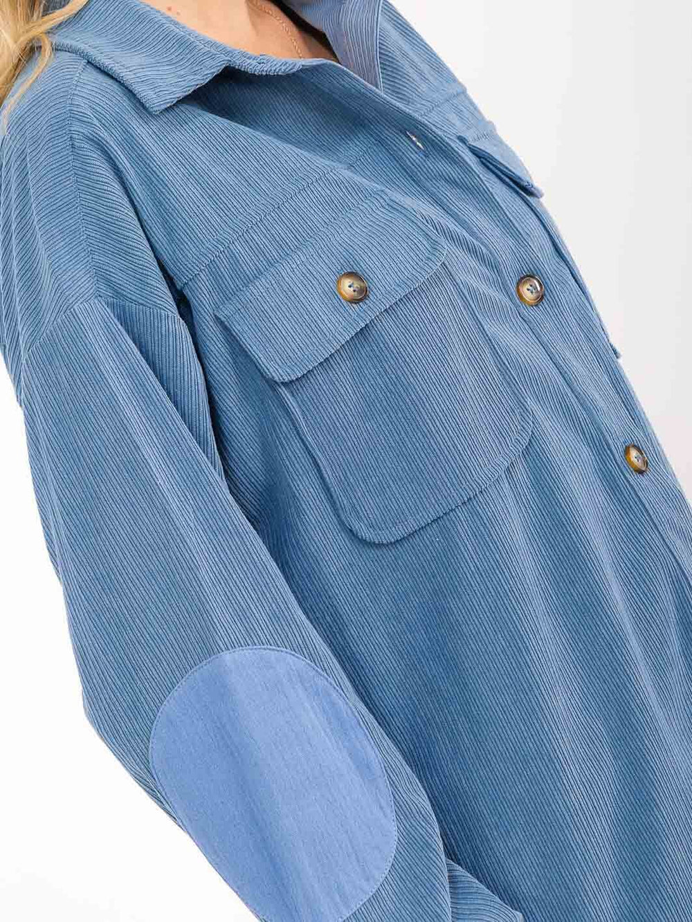 WOMEN'S LONG SLEEVE BUTTON UP FRONT POCKETS CORDUROY SHACKET