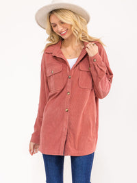 WOMEN'S LONG SLEEVE BUTTON UP FRONT POCKETS CORDUROY SHACKET