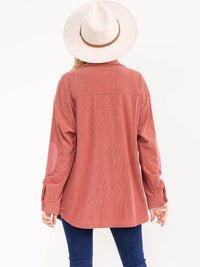WOMEN'S LONG SLEEVE BUTTON UP FRONT POCKETS CORDUROY SHACKET