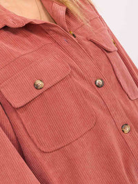 WOMEN'S LONG SLEEVE BUTTON UP FRONT POCKETS CORDUROY SHACKET
