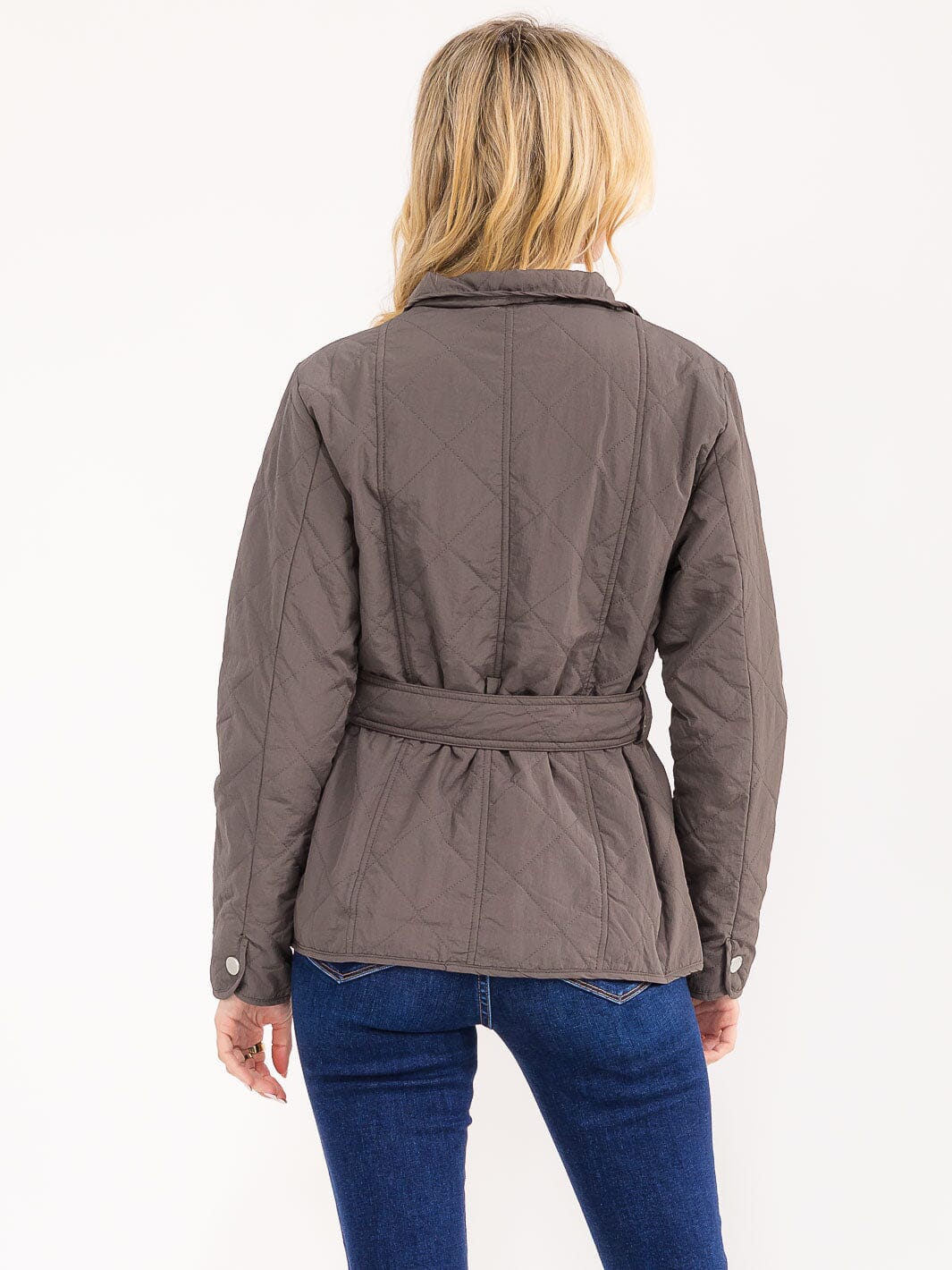 WOMEN'S LONG SLEEVE BUTTON CLOSURE FRONT POCKETS BELTED JACKET