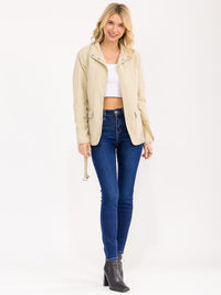 WOMEN'S LONG SLEEVE BUTTON CLOSURE FRONT POCKETS BELTED JACKET