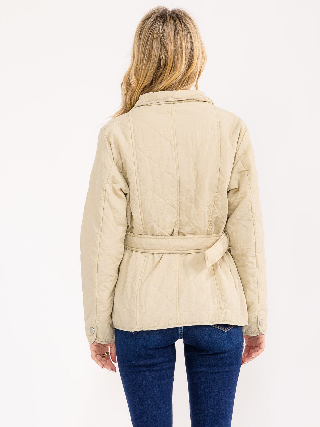 WOMEN'S LONG SLEEVE BUTTON CLOSURE FRONT POCKETS BELTED JACKET