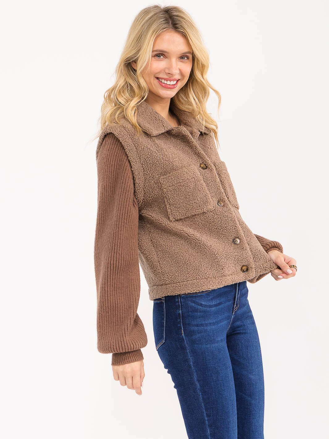 WOMEN'S LONG SLEEVE BUTTON UP FRONT POCKETS CONTRAST JACKET