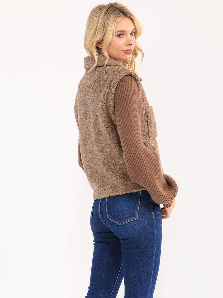 WOMEN'S LONG SLEEVE BUTTON UP FRONT POCKETS CONTRAST JACKET