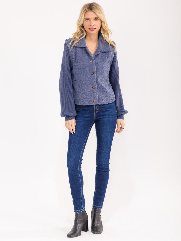 WOMEN'S LONG SLEEVE BUTTON UP FRONT POCKETS CONTRAST JACKET