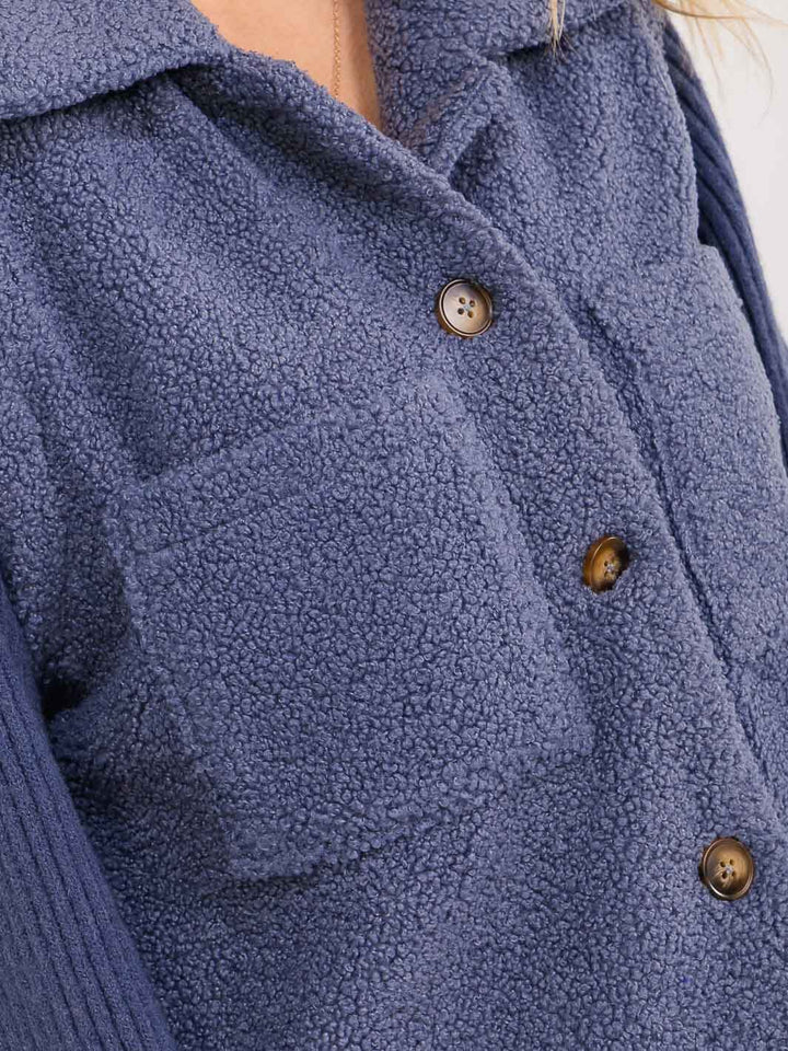 WOMEN'S LONG SLEEVE BUTTON UP FRONT POCKETS CONTRAST JACKET