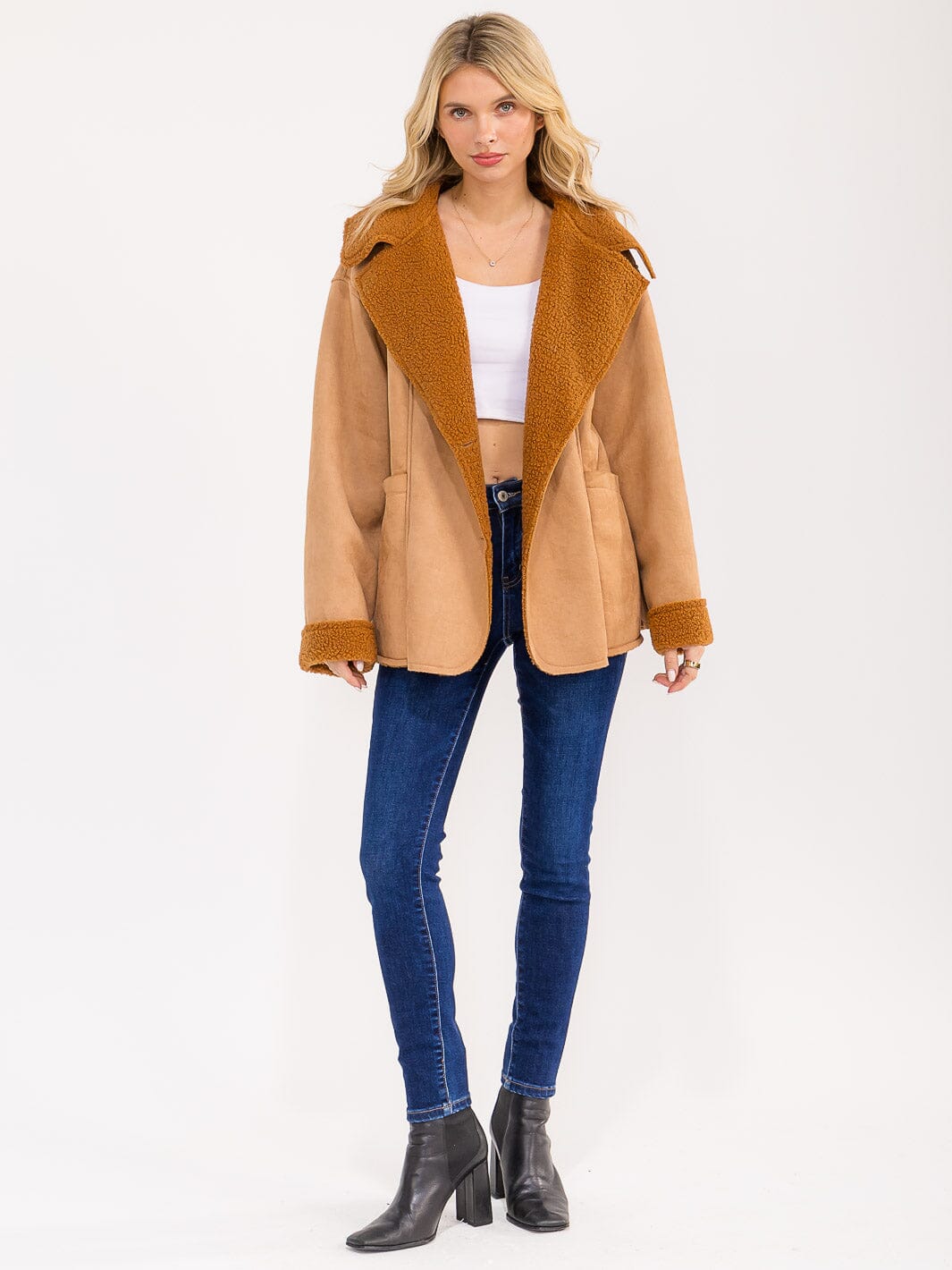 WOMEN'S LONG SLEEVE BUTTON UP FRONT POCKETS CONTRAST JACKET