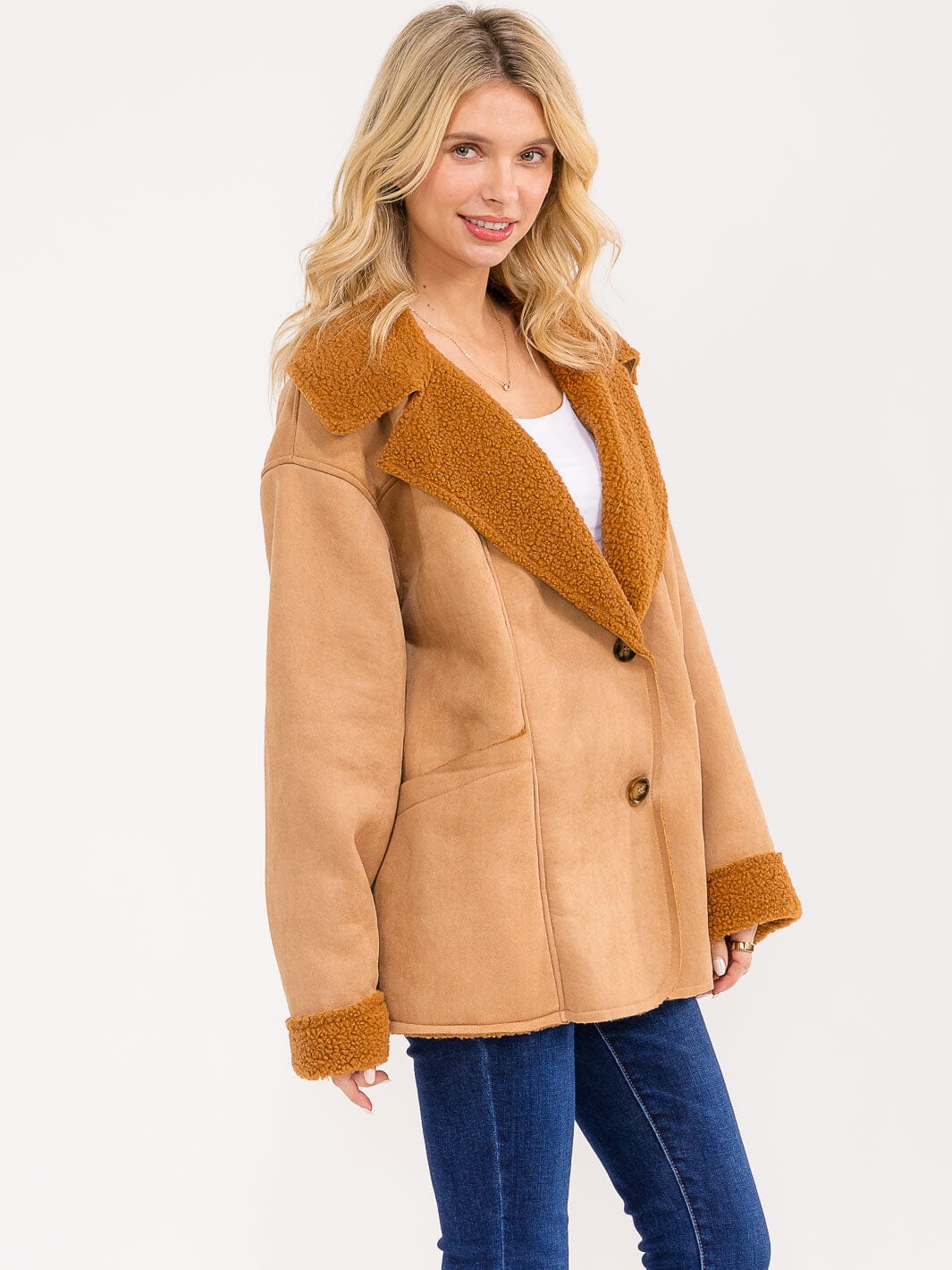 WOMEN'S LONG SLEEVE BUTTON UP FRONT POCKETS CONTRAST JACKET