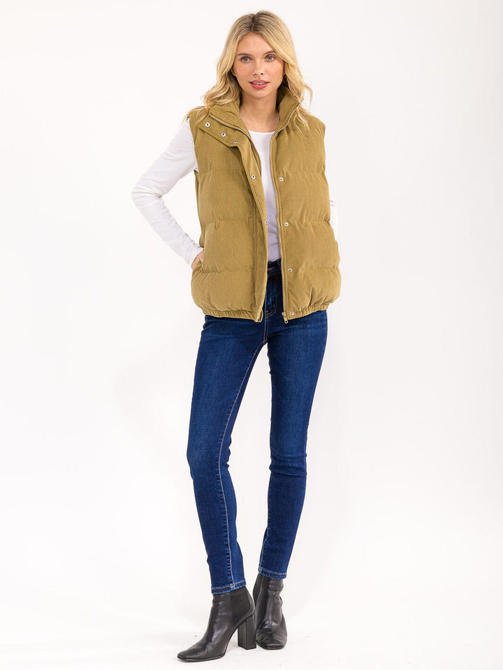 WOMEN'S SLEEVELESS BUTTON UP FRONT POCKETS PUFFER VEST