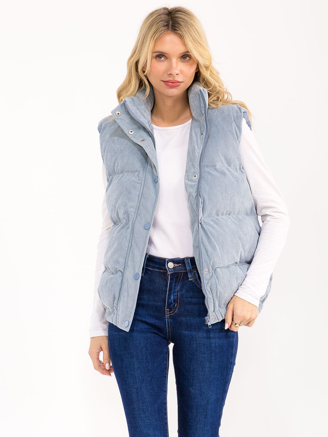 WOMEN'S SLEEVELESS BUTTON UP FRONT POCKETS PUFFER VEST