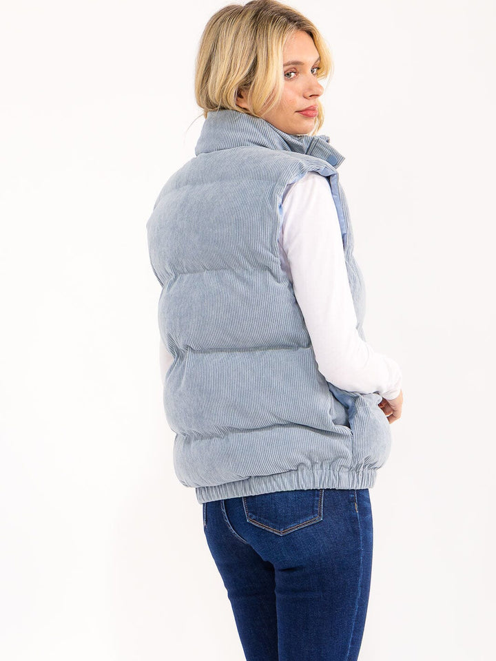 WOMEN'S SLEEVELESS BUTTON UP FRONT POCKETS PUFFER VEST
