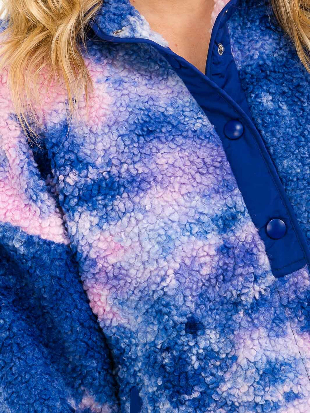 WOMEN'S LONG SLEEVE BUTTON UP FRONT POCKETS SHERPA TIE DYE JACKET
