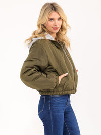 WOMEN'S LONG SLEEVE ZIPPER CLOSURE FRONT POCKETS REMOVABLE HOODIE BOMBER JACKET