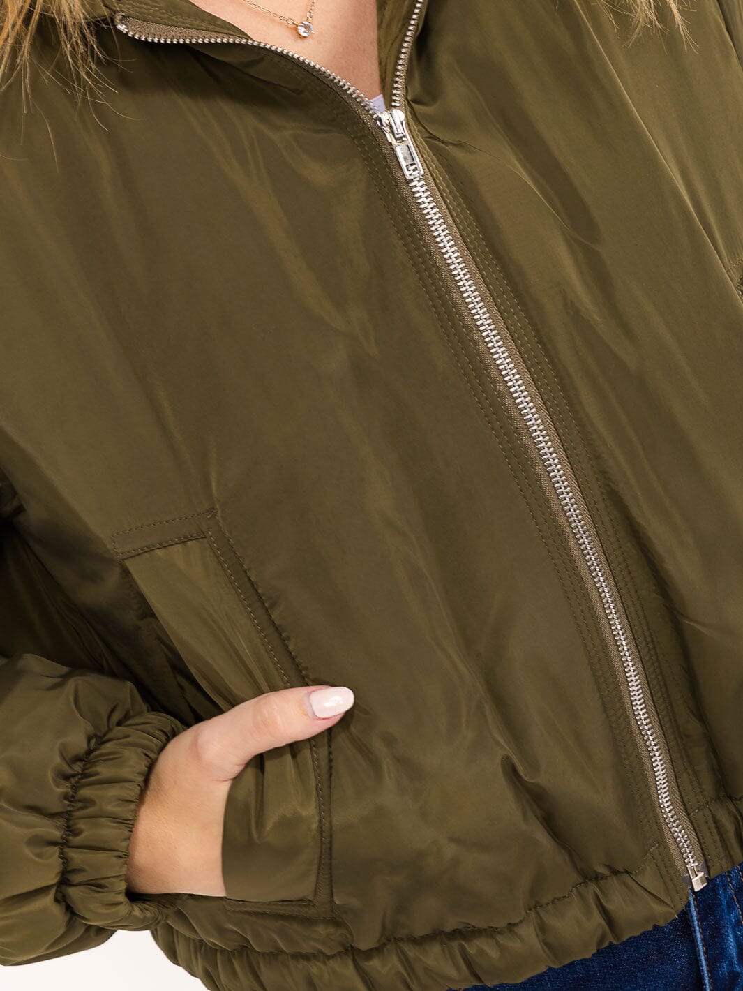 WOMEN'S LONG SLEEVE ZIPPER CLOSURE FRONT POCKETS REMOVABLE HOODIE BOMBER JACKET