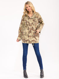 WOMEN'S LONG SLEEVE ZIP UP FRONT POCKETS CAMO DENIM JACKET