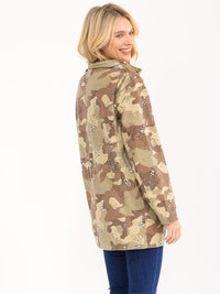 WOMEN'S LONG SLEEVE ZIP UP FRONT POCKETS CAMO DENIM JACKET