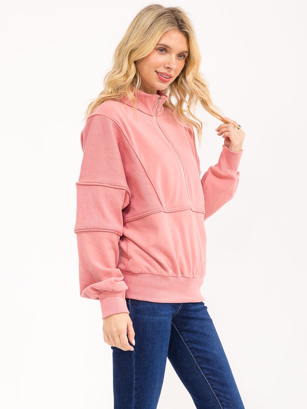 WOMENS'S LONG SLEEVE ZIP UP PULLOVER SWEATER