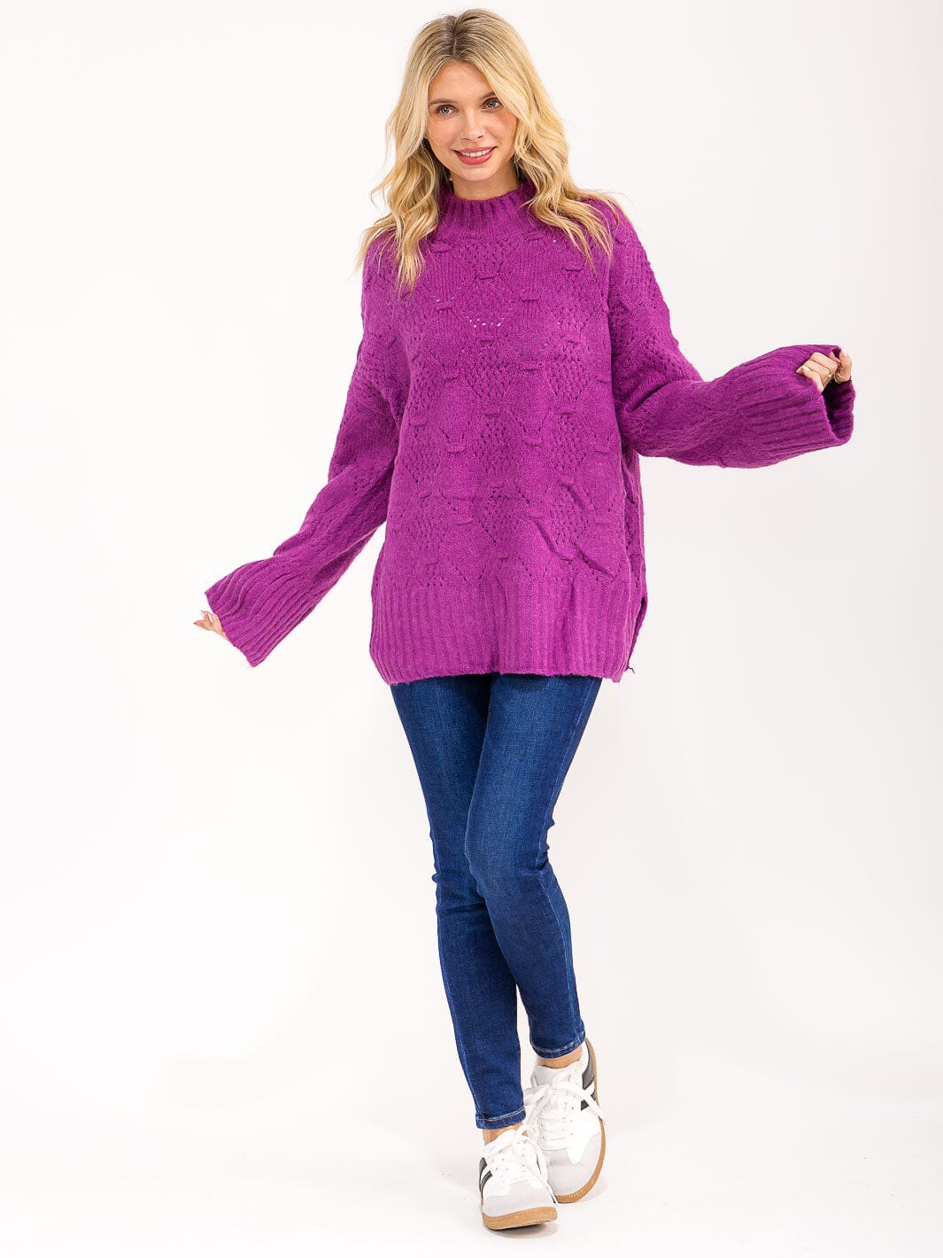 WOMEN'S LONG SLEEVE MOCK NECK KNIT OVERSIZED PULLOVER SWEATER