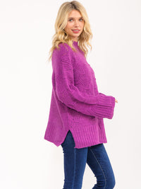 WOMEN'S LONG SLEEVE MOCK NECK KNIT OVERSIZED PULLOVER SWEATER
