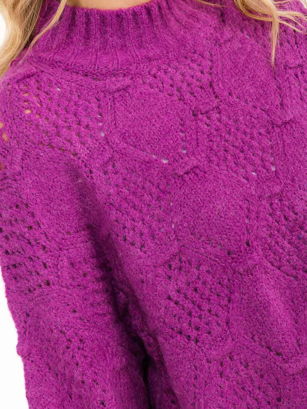 WOMEN'S LONG SLEEVE MOCK NECK KNIT OVERSIZED PULLOVER SWEATER