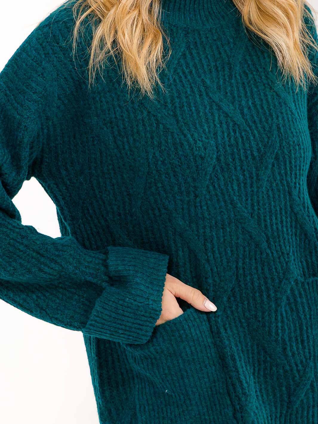 WOMEN'S LONG SLEEVE MOCK NECK FRONT POCKETS KNIT PULLOVER SWEATER