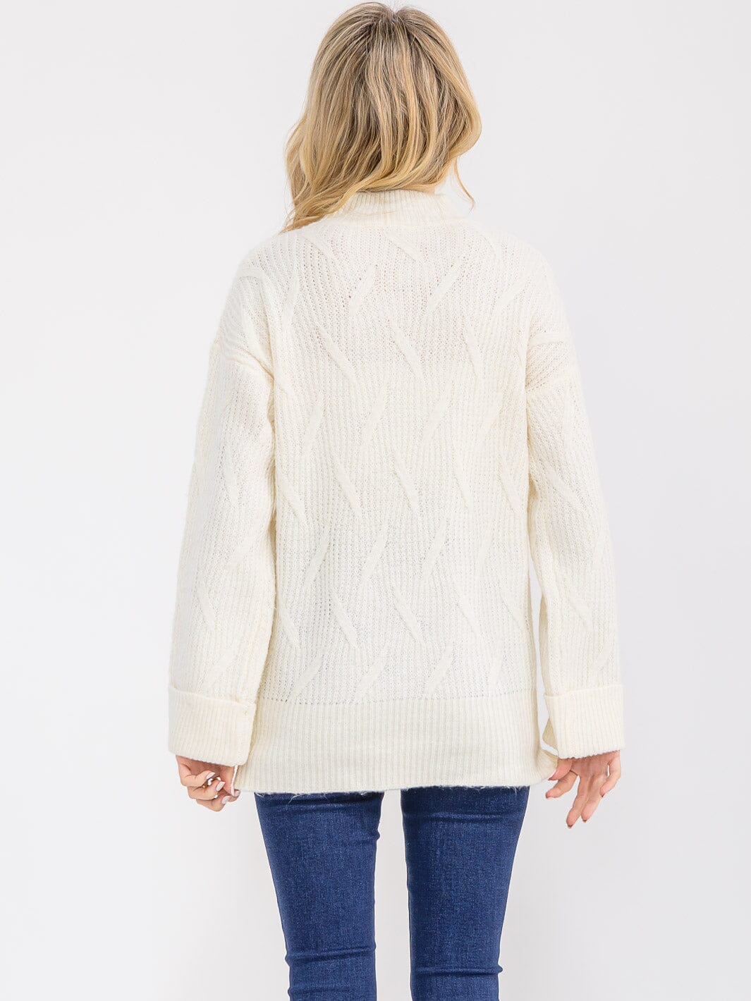 WOMEN'S LONG SLEEVE MOCK NECK FRONT POCKETS KNIT PULLOVER SWEATER