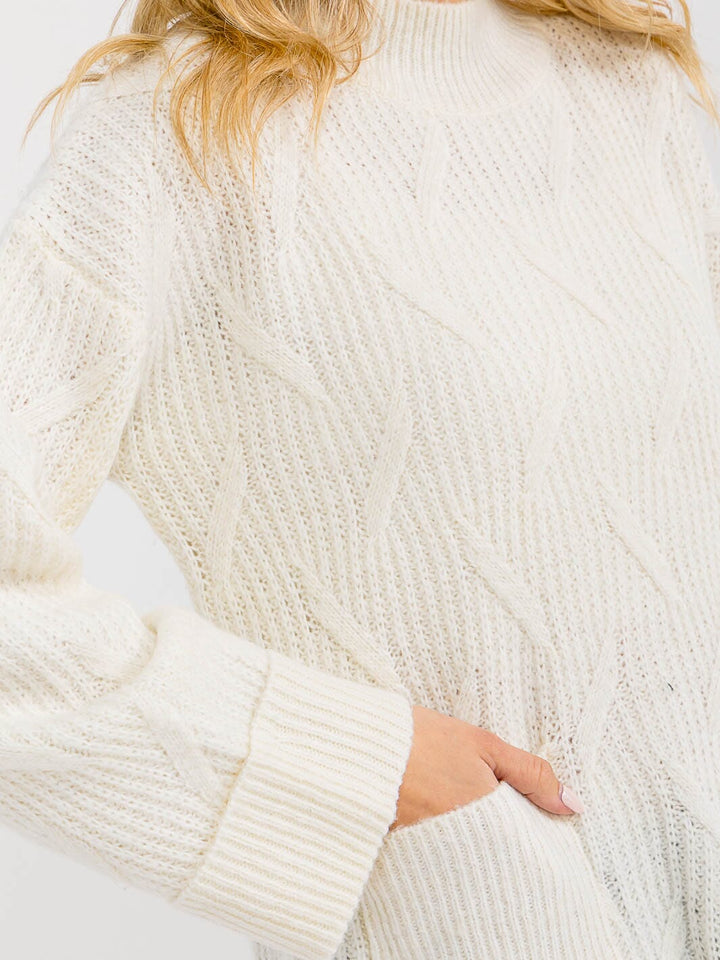 WOMEN'S LONG SLEEVE MOCK NECK FRONT POCKETS KNIT PULLOVER SWEATER